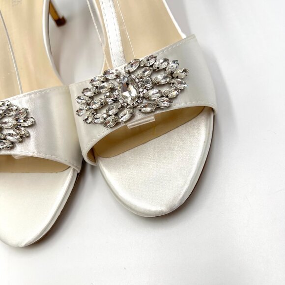 Touch Ups‎ Womens Size 9.5 Ophelia White Satin Jeweled Dress Sandals Heels Shoes - Picture 5 of 13